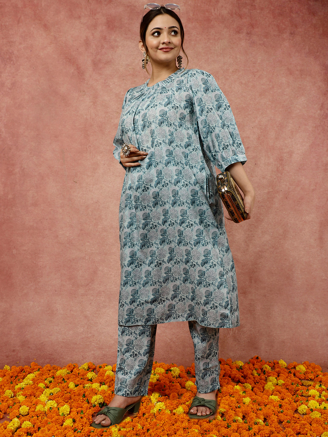 Women's Printed Sea Green Cotton Kurti - Urban Wardrobe – UrbanWardrobe